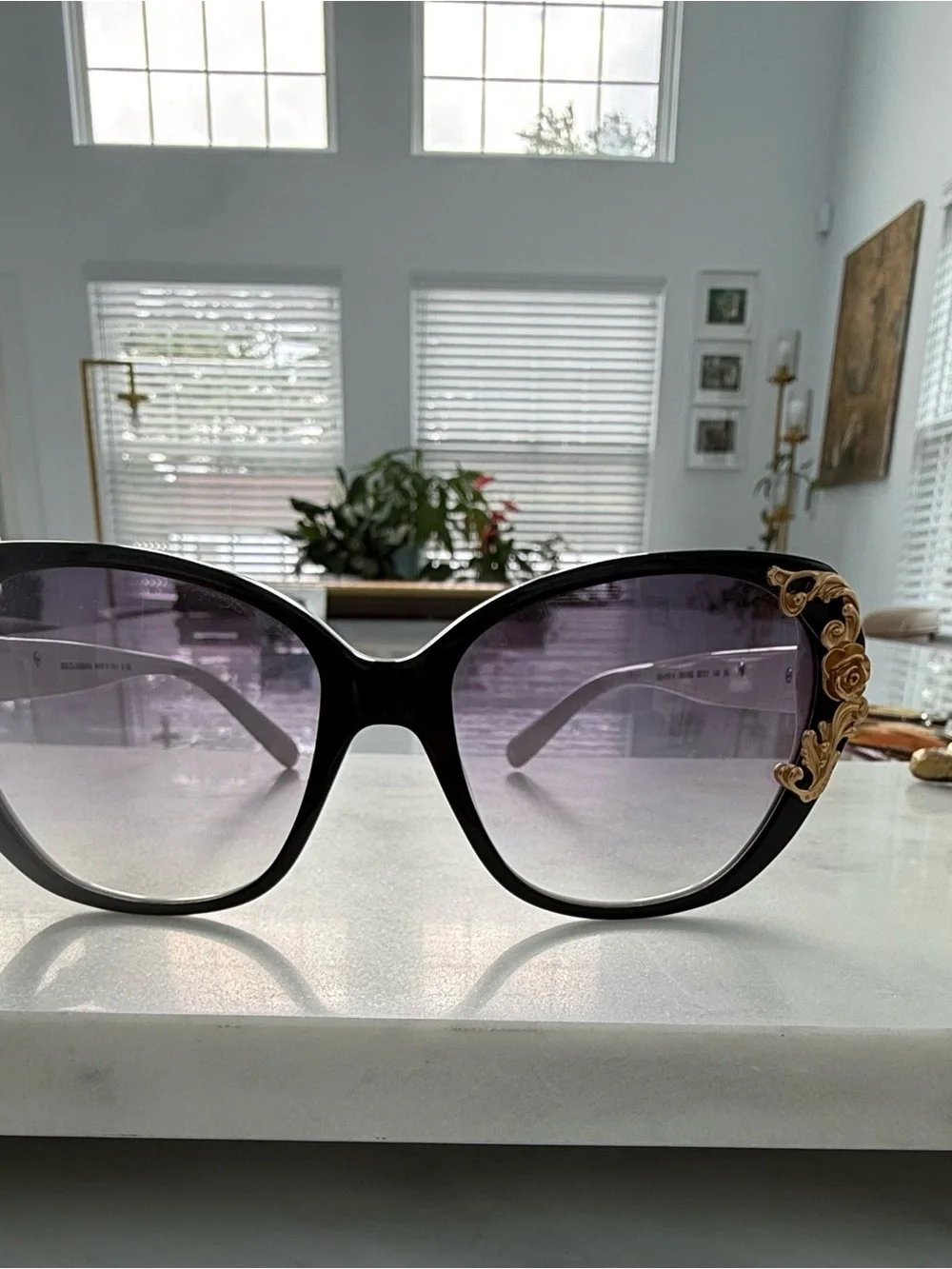 Dolce Gabbana Black, White and Gold  Baroque Floral Accent Sunglasses